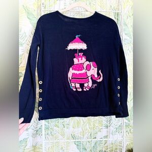 Lilly Pulitzer True Navy Blue and Pink Caralynn Sweater in  Elephant Intarsia